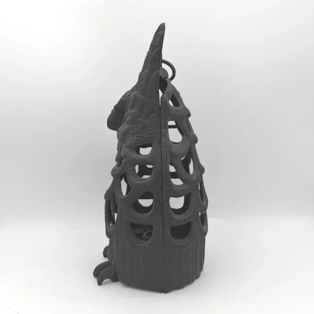 Vtg Owl Lantern Decor Black Cast Iron Hanging Garden Lantern Candle Holder